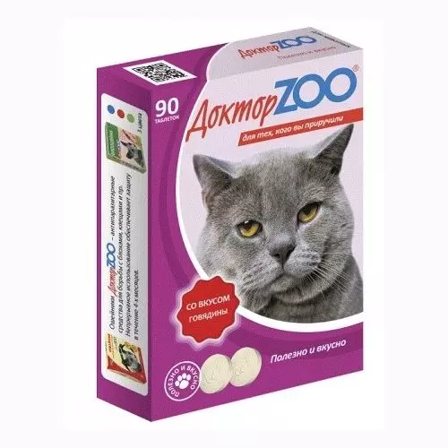 Мультивитаминное лакомство для кошек ДокторZoo говядина 90 табл.