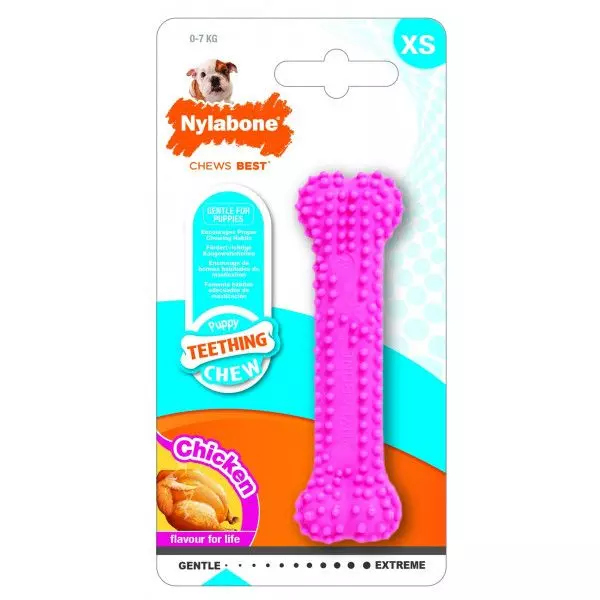Игрушка для щенков для зубов Nylabone Puppy Teething Dental Chew с ароматом курицы, размер XS, розовая