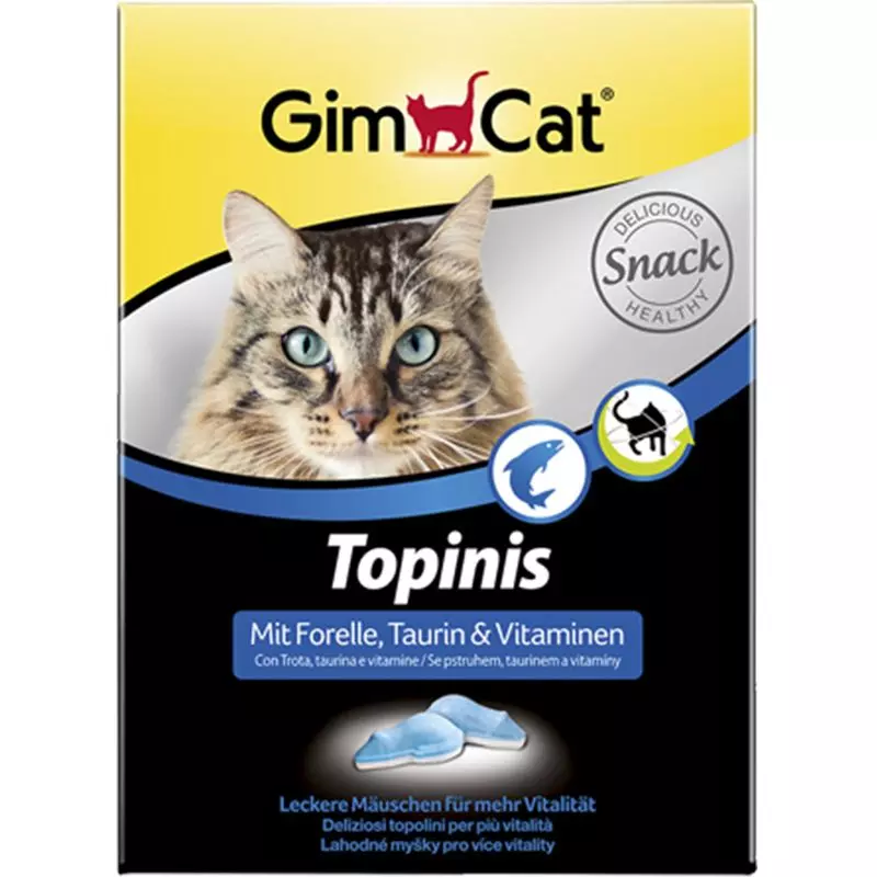 Витаминизированное лакомство для кошек Гимборн Топинис 85 гр, мышки форель+таурин с ТГОС