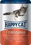 Влажный корм для кошек Хеппи Кет Говядина/печень/горох в желе 100г
