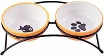 Миски на подставке для собак и кошек КерамикАрт двойные оранжевые 2x290 мл