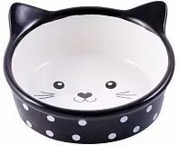 Миска для кошек КерамикАрт Мордочка кошки черная в горошек 250 мл
