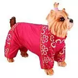 Комбинезон-дождевик для собак Dezzie Пудель средний, девочка, красный с цветами