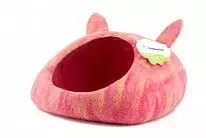 Домик-слипер для кошек Zoobaloo WoolPetHouse S овал с ушками мультиколор, розовый