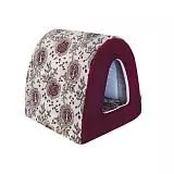 Дом-туннель Зооэкспресс лен+мебельная ткань №2 50*42*35 см бордовый