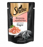Влажный корм для кошек Sheba Pleasure ломтики с форелью и креветками в соусе, 85г