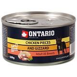 Консервы для взрослых собак Ontario Кусочки курицы и куриные желудки 200 г